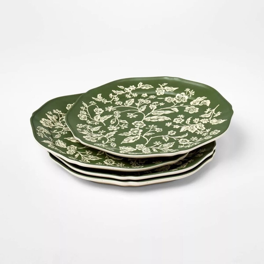 4pc 8.5" Melamine Green Floral Salad Plates - Threshold Studio McGee, Target‎